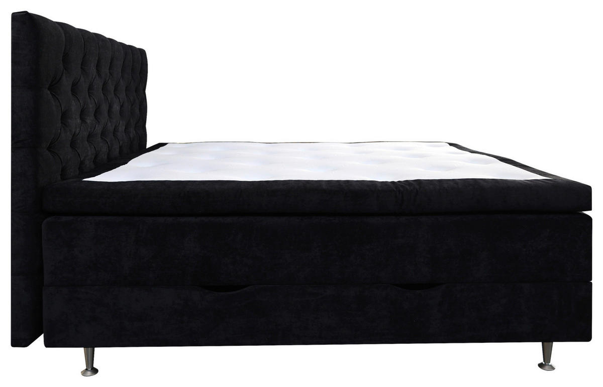 KONTINENTALSÄNG 180/200 cm  i svart  - aluminiumfärg/svart, Klassisk, metall/trä (180/200cm) - Cassando