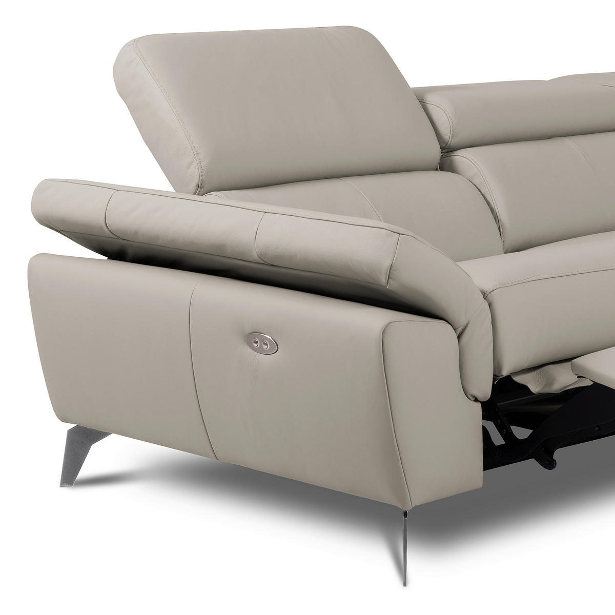 ECKSOFA  in Lederlook Echtleder Platinfarben Rücken echt, Armteilverstellung, Relaxfunktion, Kopfteilverstellung  252/179 cm  - Platinfarben/Chromfarben, Design, Leder/Textil (252/179cm) - Livetastic