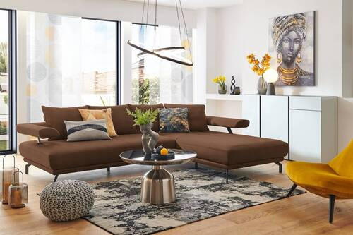 ECKSOFA in Mikrofaser Hellbraun  - Hellbraun/Schwarz, Design, Textil/Metall (305/224cm) - Dieter Knoll