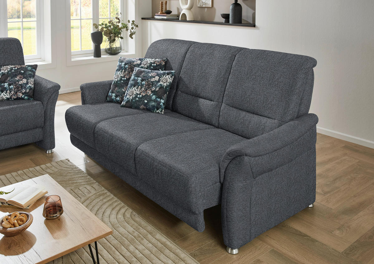 3-SITZER-SOFA Flachgewebe Anthrazit  - Anthrazit/Alufarben, Konventionell, Textil/Metall (198/96/93cm) - Beldomo Premium