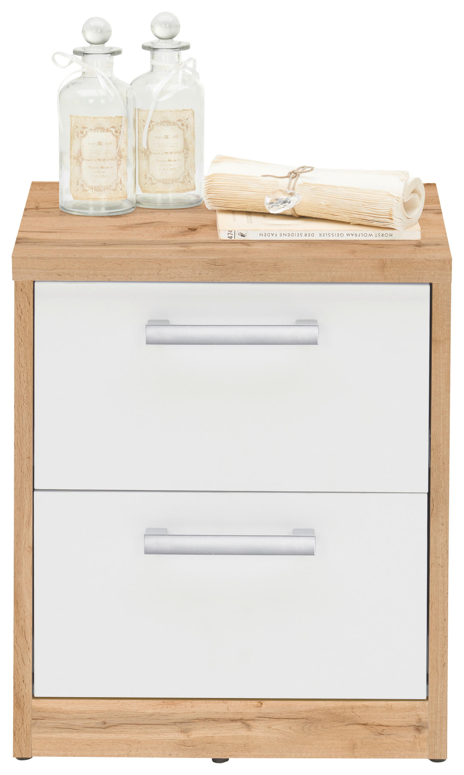 NACHTSCHRANK Eichefarben - Eichefarben/Silberfarben, Basics, Holzwerkstoff (38/46/36cm) - Xora