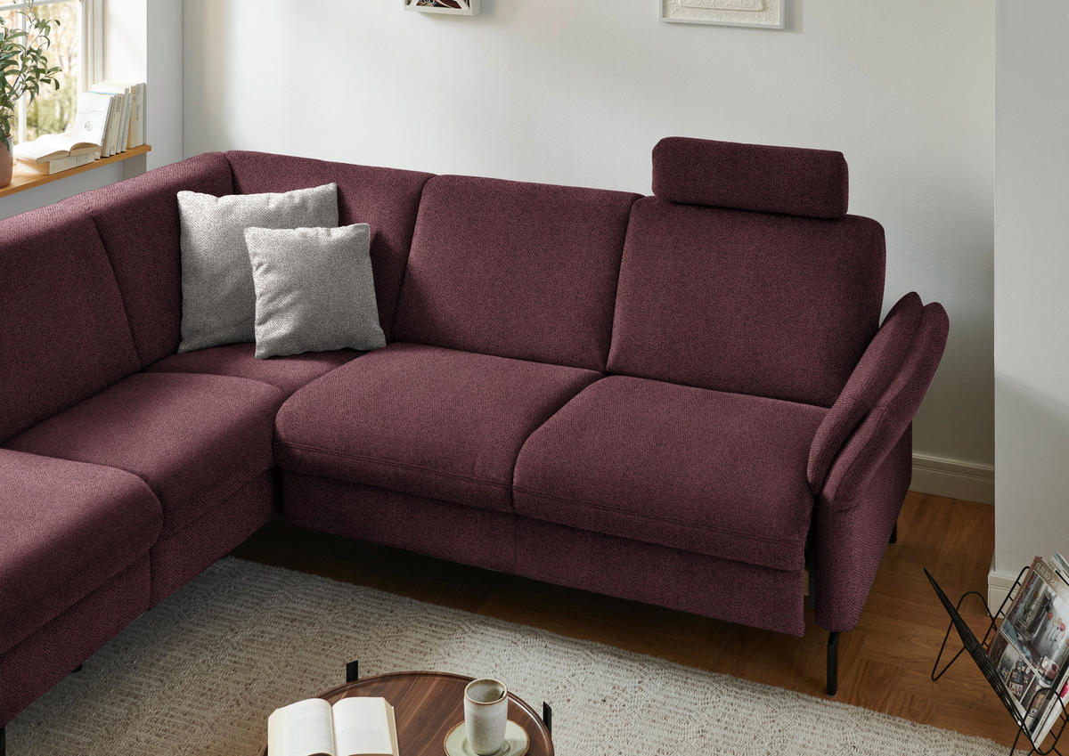 ECKSOFA in Flachgewebe Weinrot  190/241 cm  - Weinrot/Schwarz, KONVENTIONELL, Textil/Metall (190/241cm) - Beldomo Comfort