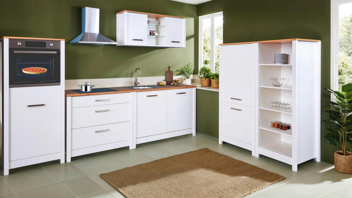 KÜCHENLEERBLOCK 430 cm   in Weiß, Eiche Artisan  - Silberfarben/Weiß, MODERN, Glas/Holzwerkstoff (430cm) - home24