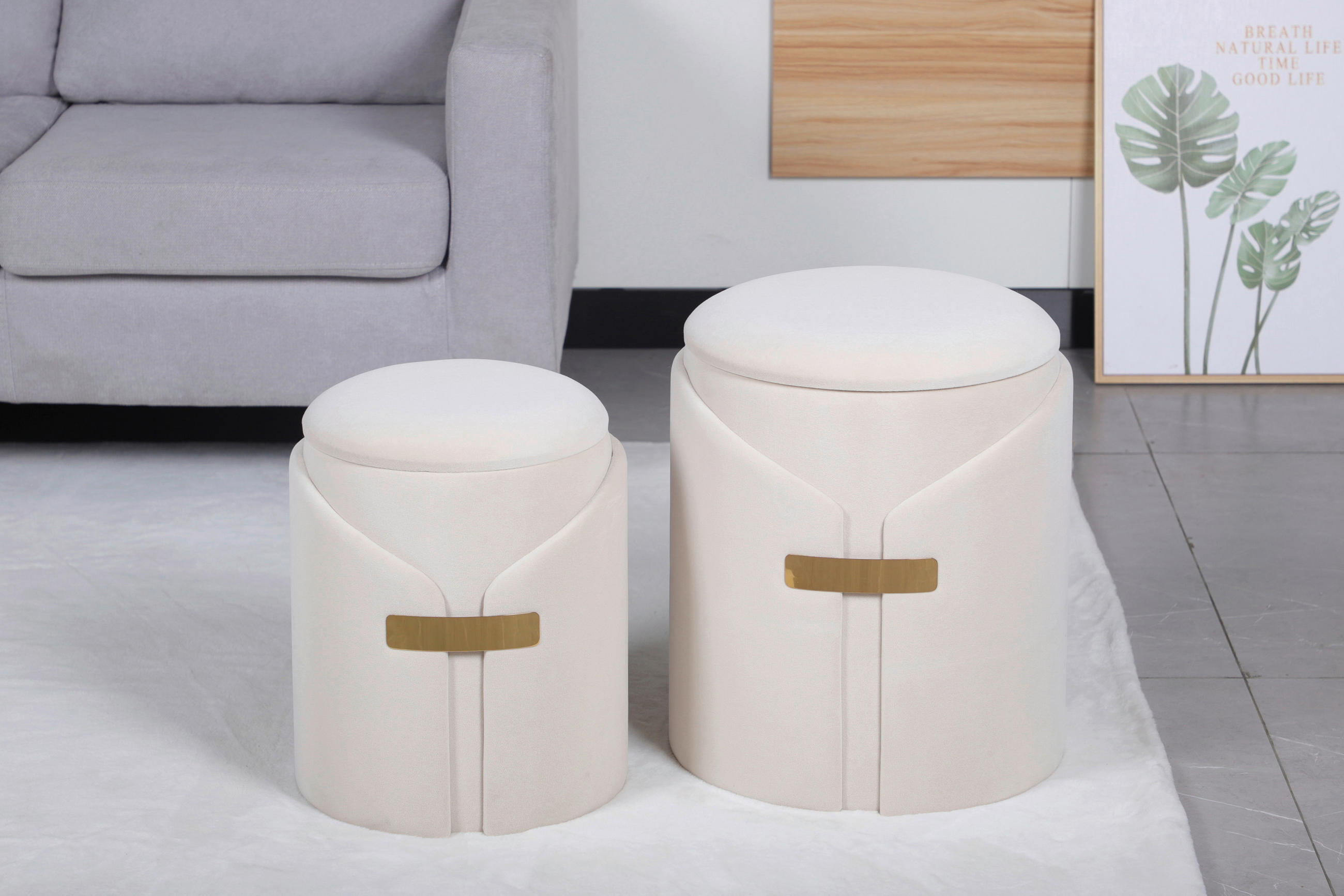 HOCKERSET in Beige  - Beige, Design, Textil (30,5+37cm) - Kayoom
