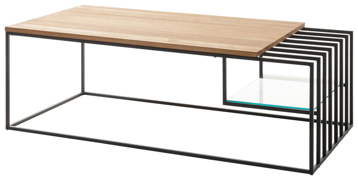 COUCHTISCH Eiche massiv Klarglas rechteckig Schwarz, Eichefarben  - Eichefarben/Schwarz, MODERN, Glas/Holz (120/40/60cm) - MID.YOU