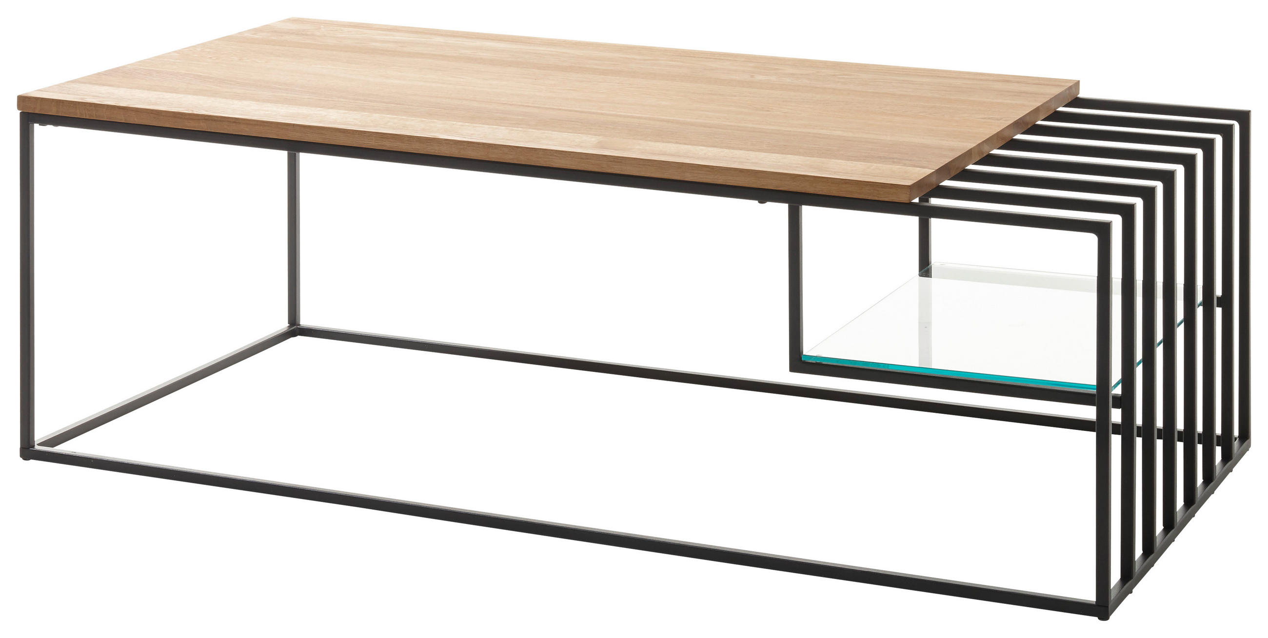 Thumbnail - Mid.you Couchtisch, Schwarz, Eiche, Holz, Metall, Glas, Eiche, massiv, rechteckig, 40x60x120 cm, Wohnzimmer, Wohnzimmert...