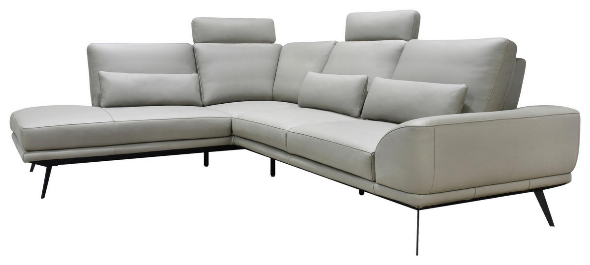 ECKSOFA Taupe Echtleder Zierkissen, Rücken echt, Kopfteilverstellung, Sitztiefenverstellung, Kopfstütze  - Taupe/Schwarz, Design, Leder/Metall (225/276cm) - Celina Home