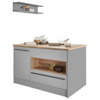KÜCHENINSEL   in Grau, Eichefarben  - Eichefarben/Schwarz, Design, Holzwerkstoff/Kunststoff (145/90/90cm) - MID.YOU