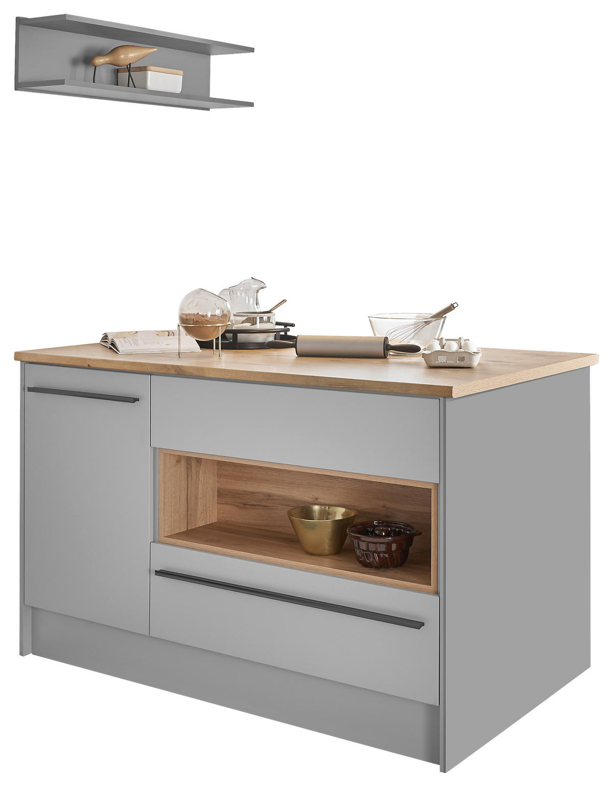 KÜCHENINSEL   in Grau, Eichefarben  - Eichefarben/Schwarz, Design, Holzwerkstoff/Kunststoff (145/90/90cm) - MID.YOU