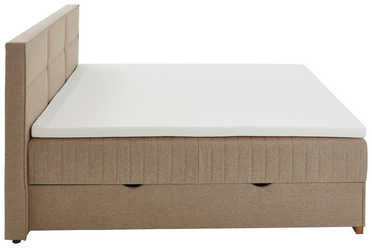 BOXSPRINGBETT 180/200 cm,  in Taupe, Bettkasten, Topper, H3 = fest  - Taupe/Eichefarben, KONVENTIONELL, Holz/Textil (180/200cm) - Boxxx