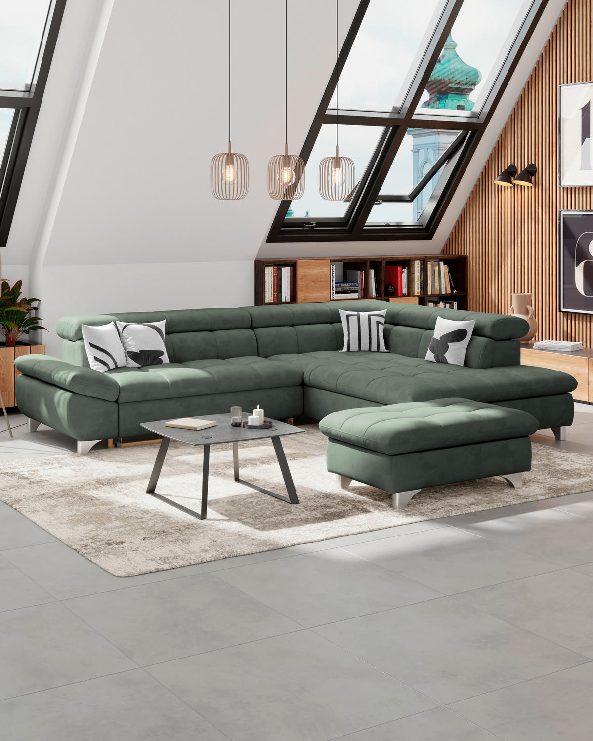 HOCKER Chenille Grün  - Chromfarben/Grün, KONVENTIONELL, Textil/Metall (108/46/108cm) - Livetastic