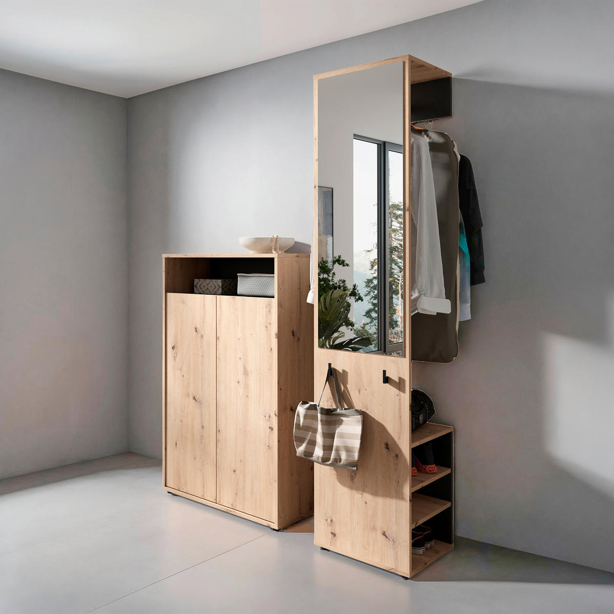 GARDEROBE 2-teilig  in 110/186/35 cm  - Schwarz/Eiche Artisan, Design, Holzwerkstoff (110/186/35cm) - MID.YOU