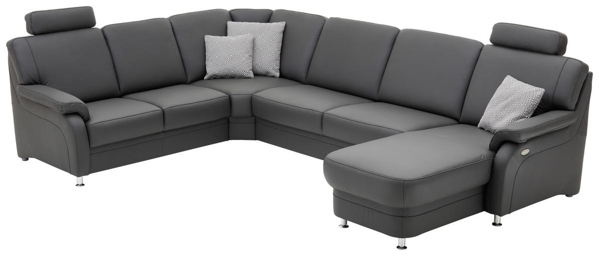 WOHNLANDSCHAFT in Echtleder Anthrazit  - Anthrazit/Alufarben, Konventionell, Leder/Metall (239/329/165cm) - Beldomo Premium