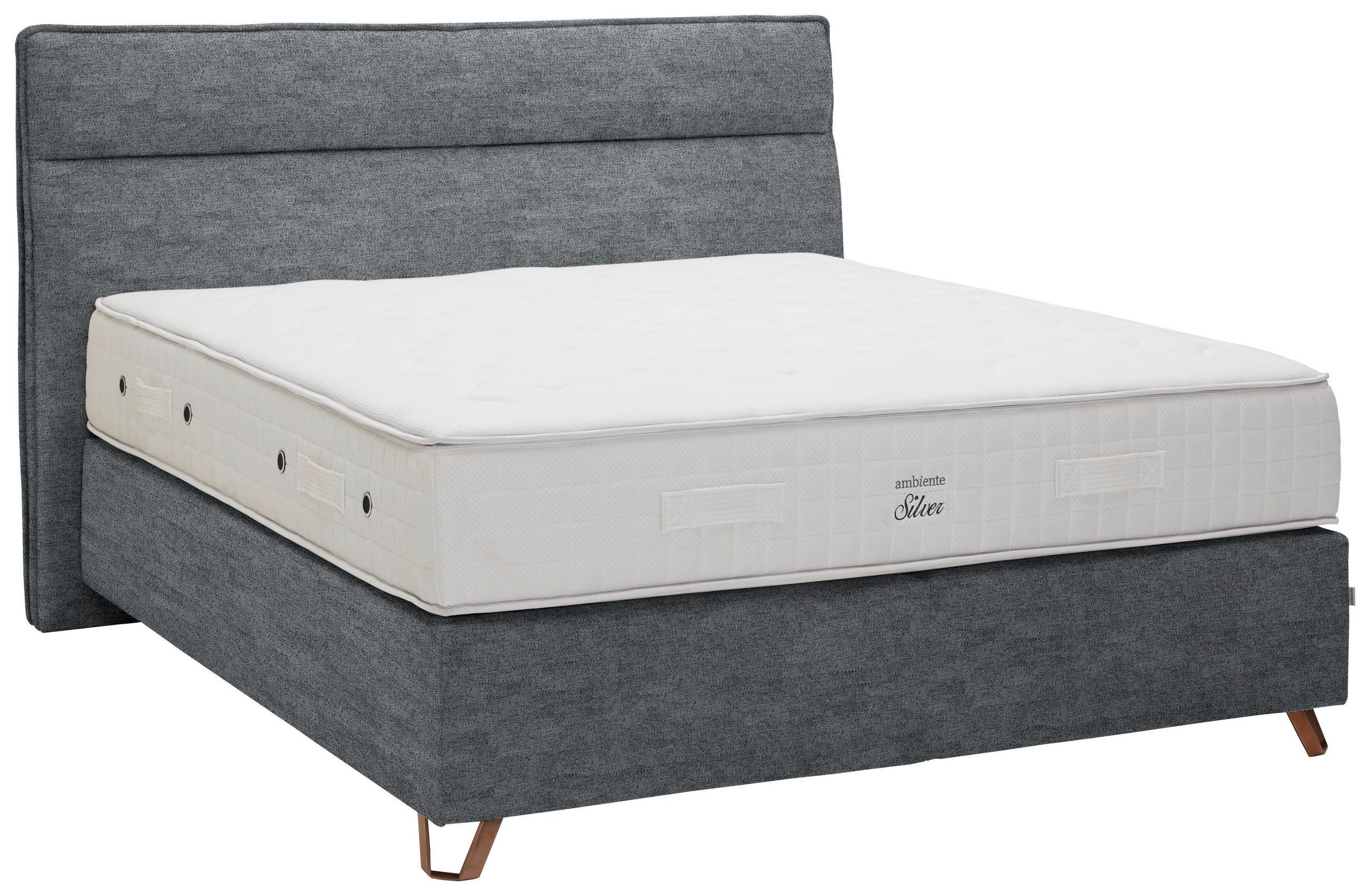 BOXSPRINGBETT 180/200 cm  in Dunkelgrau  - Dunkelgrau/Kupferfarben, Konventionell, Textil/Metall (180/200cm) - Ambiente