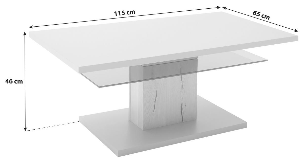 COUCHTISCH in Glas, Holzwerkstoff 115/65/46 cm  - Eichefarben/Grau, Design, Glas/Holzwerkstoff (115/65/46cm) - MID.YOU