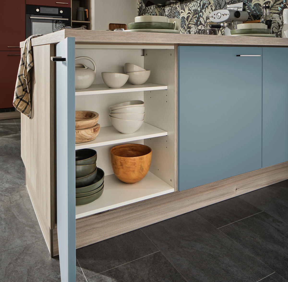 ECKKÜCHE  in Pastellblau, Tannenholzfarben  - Pastellblau/Tannenholzfarben, Design, Holzwerkstoff/Metall (121,6/280/150cm) - Xora
