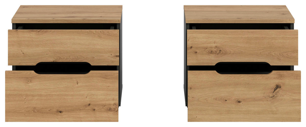 NACHTKÄSTCHENSET 50/42/37 cm  in Grau, Eiche Artisan  - Schwarz/Eiche Artisan, MODERN, Holzwerkstoff/Kunststoff (50/42/37cm) - MID.YOU