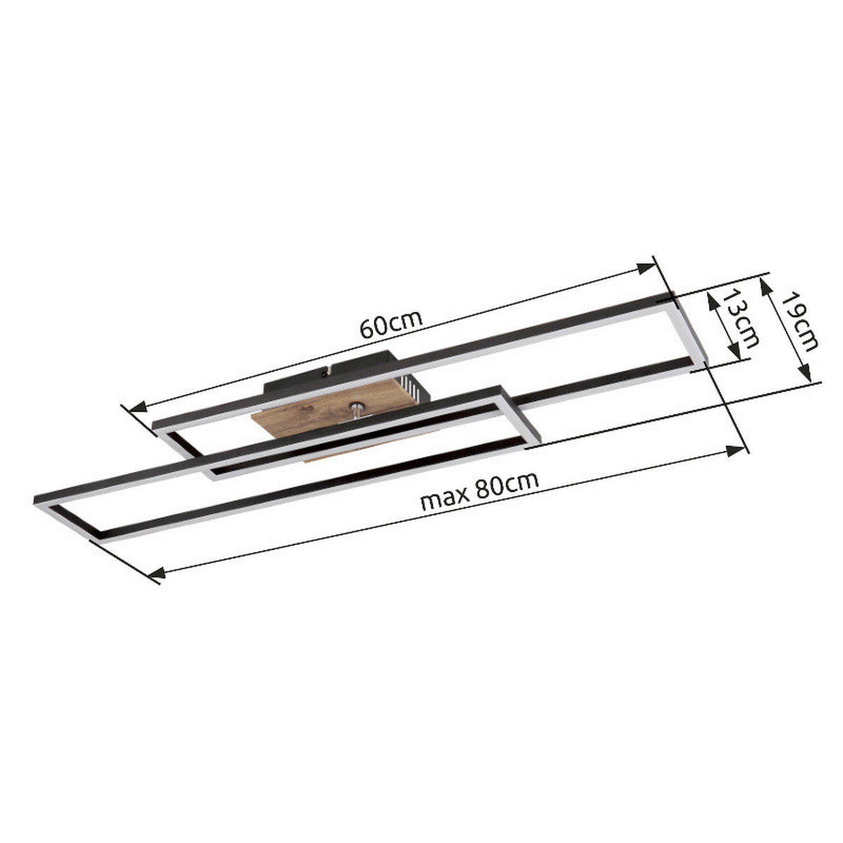 LED-DECKENLEUCHTE Dakari 80/60/8 cm  - Schwarz/Braun, Design, Holzwerkstoff/Kunststoff (80/60/8cm) - Globo