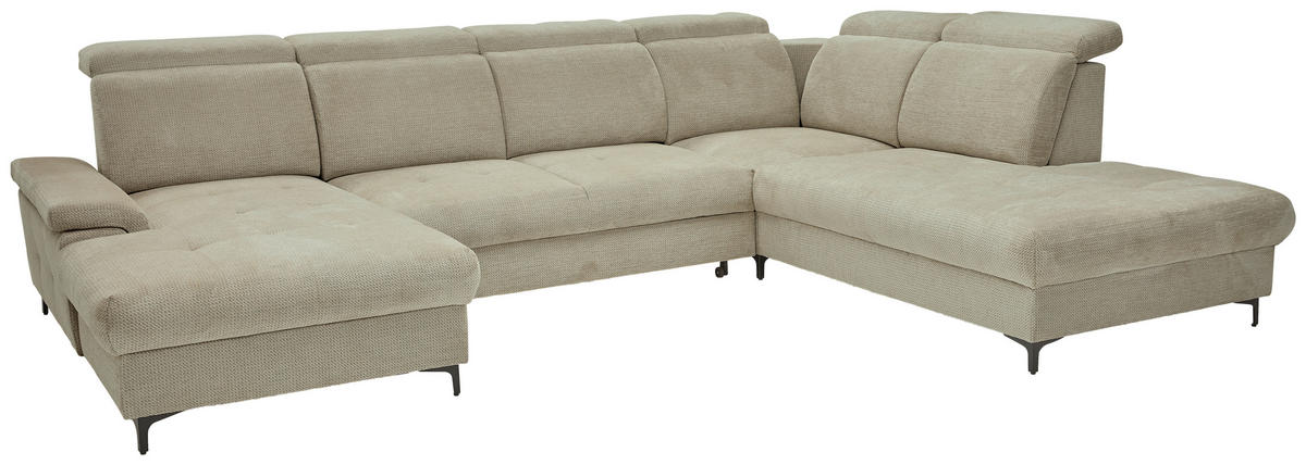 WOHNLANDSCHAFT Beigebraun Struktur  - Beigebraun/Schwarz, Design, Textil/Metall (190/364/270cm) - Stylife