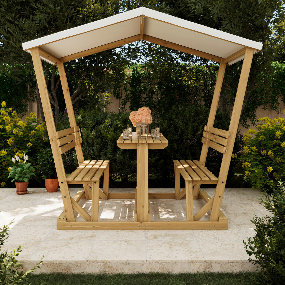 GARTENSET Webstoff Akaziemassiv  - Creme/Akaziefarben, MODERN, Holz/Textil (210/183/120cm) - Ambia Garden