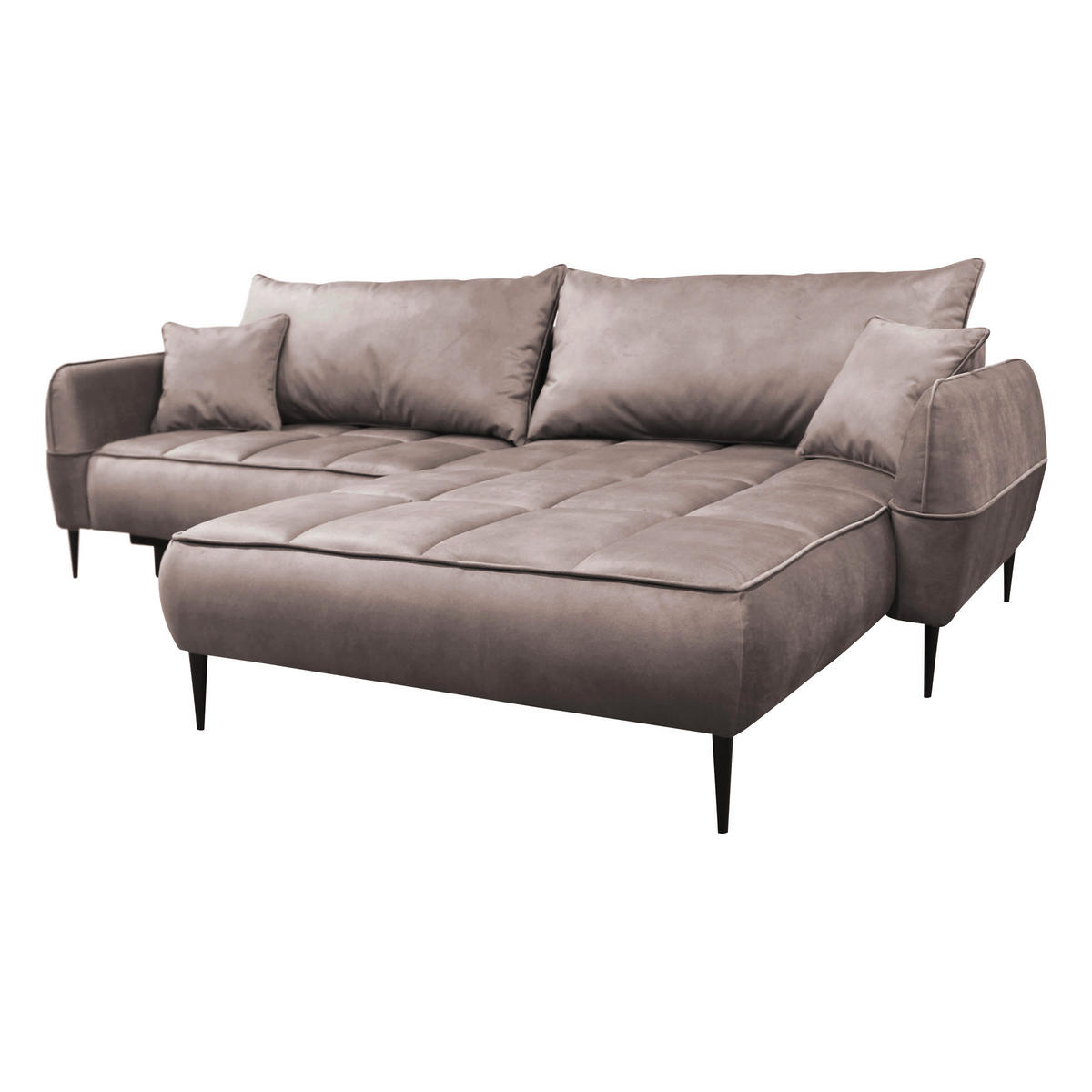 ECKSOFA Beige Velours  - Beige/Schwarz, Design, Textil/Metall (260/189cm) - MID.YOU