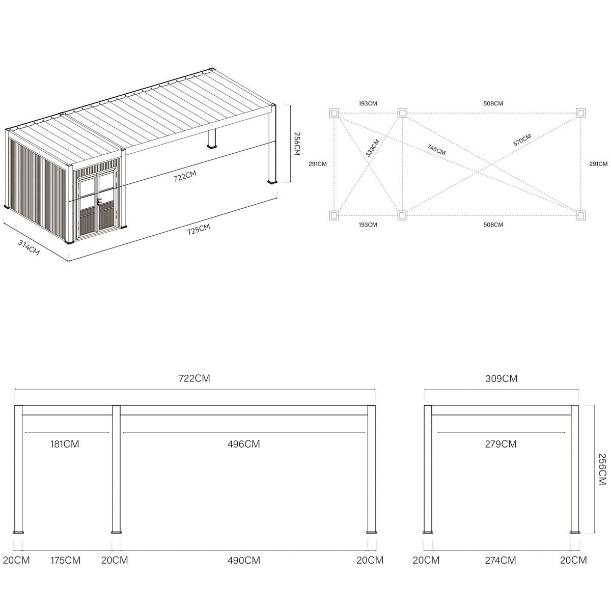 CARPORT 300/255/720 cm Aluminium  - Graphitfarben, Basics, Metall (300/255/720cm) - Gardenson