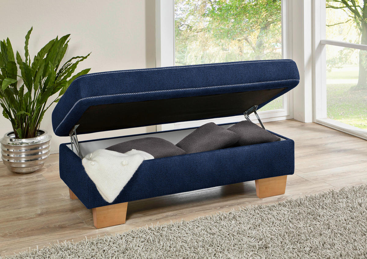 ECKSOFA in Mikrofaser Dunkelblau  226/273 cm  - Eichefarben/Beige, Natur, Holz/Textil (226/273cm) - Beldomo System
