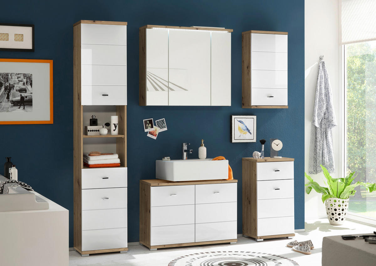 WASCHBECKENUNTERSCHRANK 80/57/31 cm  - Weiß Hochglanz/Silberfarben, KONVENTIONELL, Holzwerkstoff/Kunststoff (80/57/31cm) - Livetastic