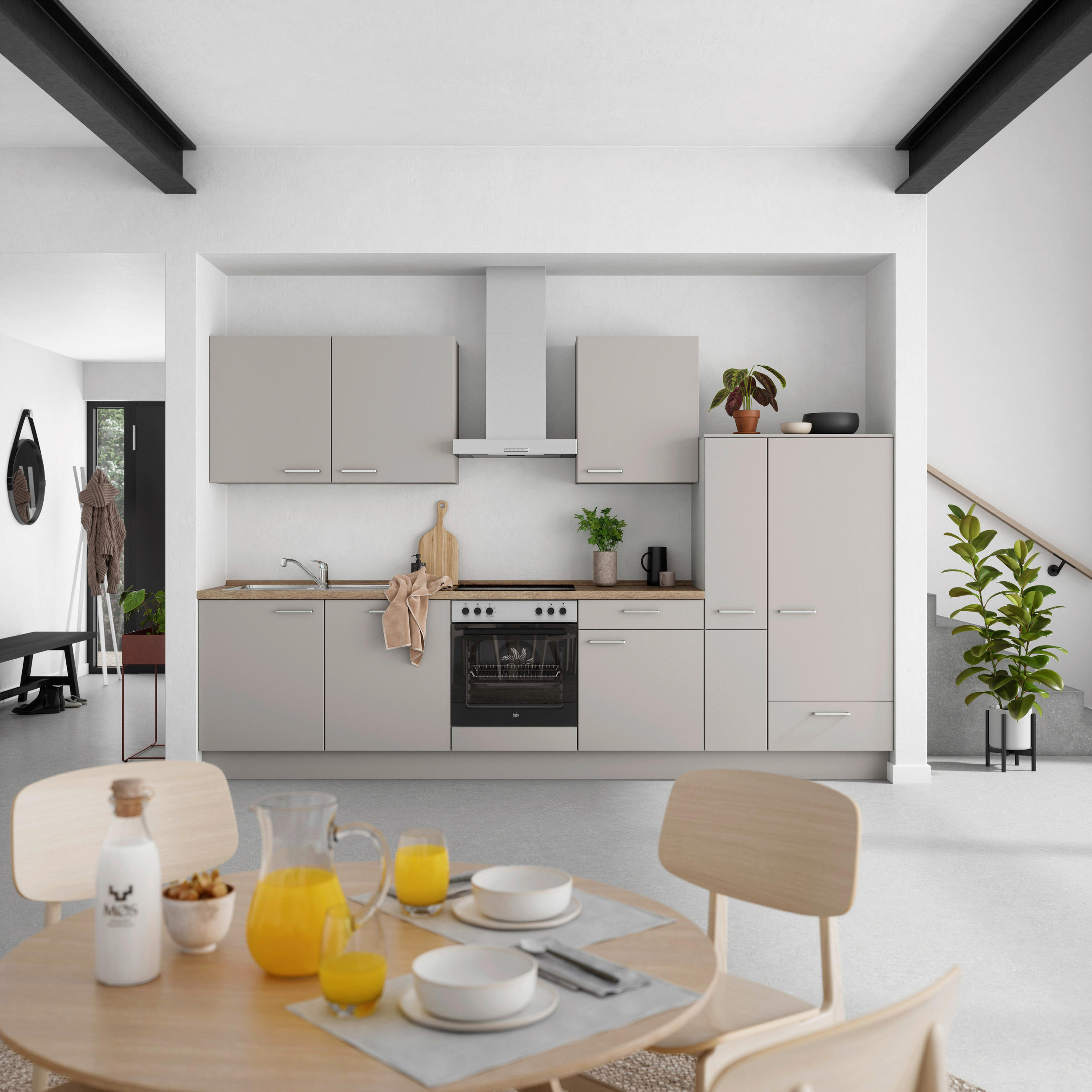 KÜCHENBLOCK 330 cm   in Grau, Eiche dunkel  - Eiche dunkel/Schwarz, MODERN, Holzwerkstoff/Metall (330cm) - Nobilia