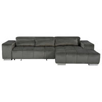 ECKSOFA Anthrazit Velours Kopfteilverstellung  - Anthrazit/Silberfarben, KONVENTIONELL, Textil/Metall (307/186cm) - Livetastic