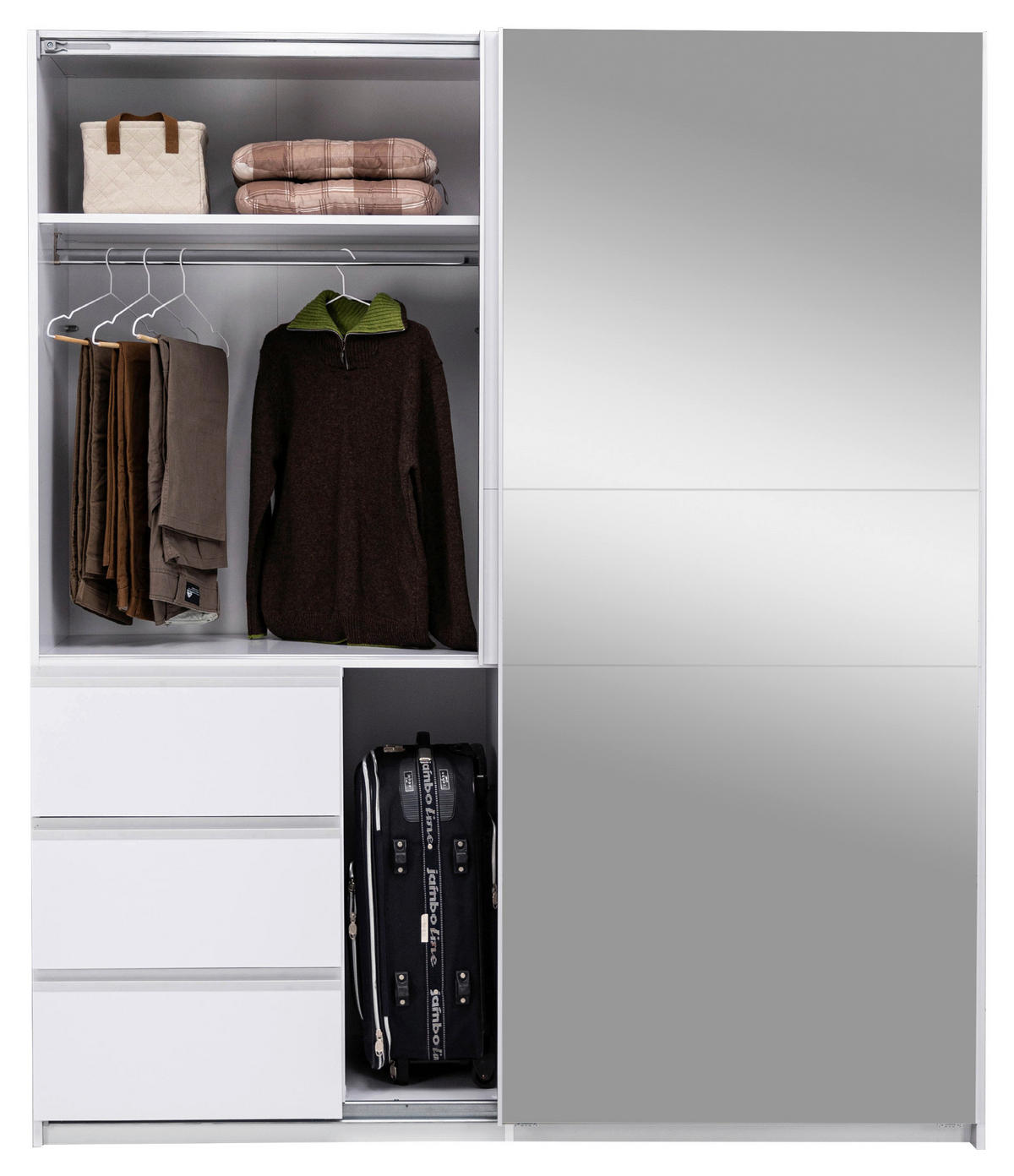 SCHIEBETÜRENSCHRANK 175/205/61,5 cm 2-türig Weiß  - Weiß, MODERN, Holzwerkstoff/Metall (175/205/61,5cm) - MID.YOU