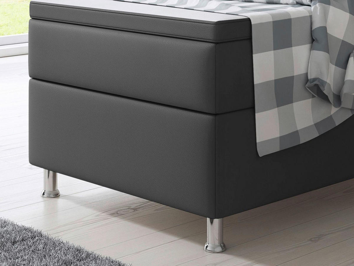 BOXSPRINGBETT 90/200 cm,  in Anthrazit, Matratze, gepolstertes Kopfteil, Topper, Matratzen, H3 + H3 = fest  - Anthrazit/Silberfarben, KONVENTIONELL, Leder/Textil (90/200cm) - MID.YOU