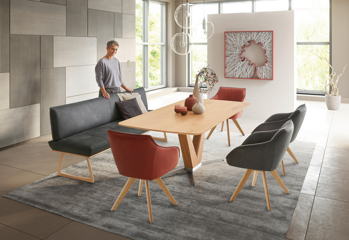 SITZBANK 214/88/66 cm Echtleder Schwarz, Wildeiche Wildeiche furniert, massiv Holz  - Wildeiche/Eichefarben, Design, Leder/Holz (214/88/66cm) - Koinor