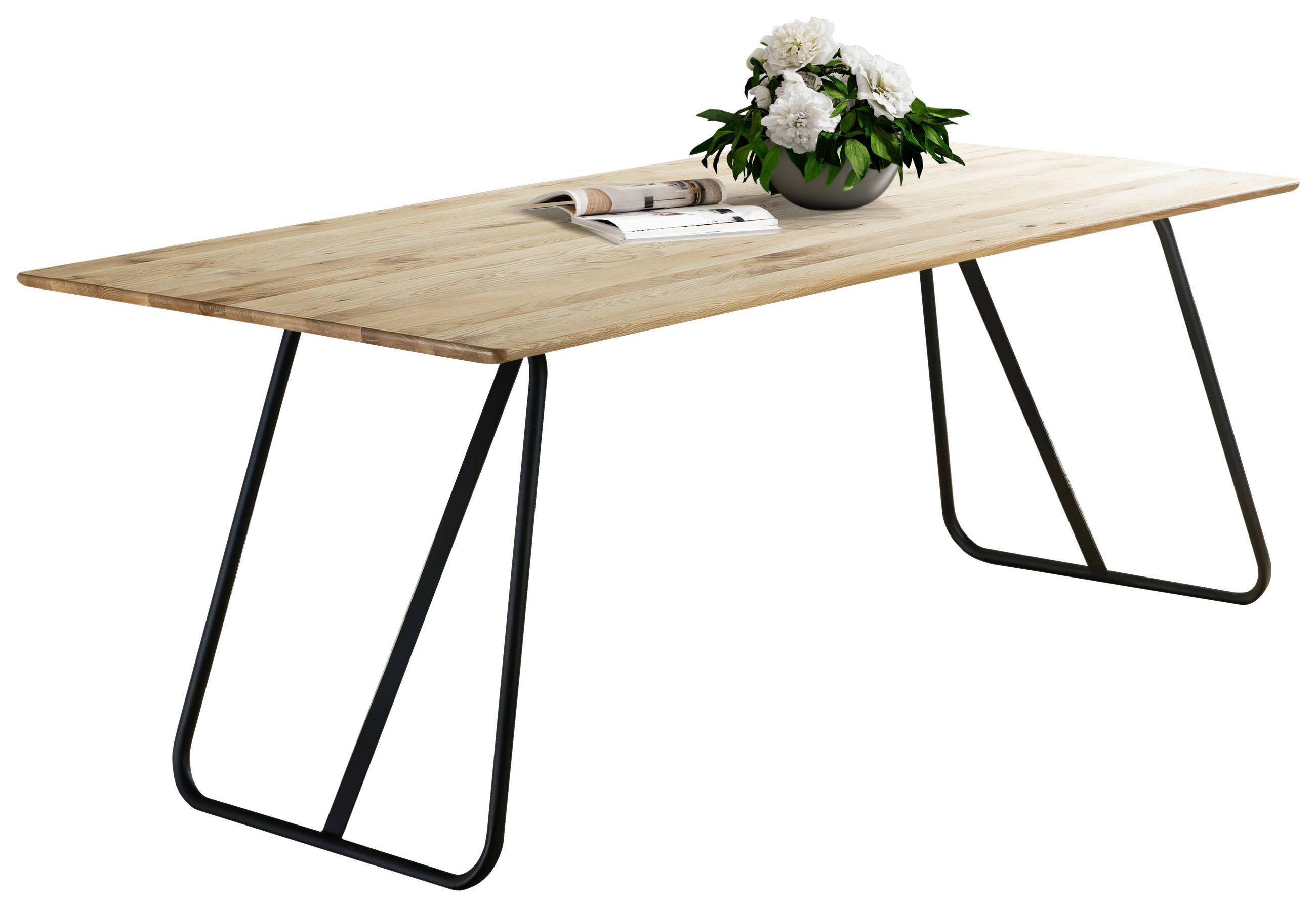 ESSTISCH Eiche massiv rechteckig Schwarz, Eichefarben  - Eichefarben/Schwarz, LIFESTYLE, Holz/Metall (200/100/75cm) - Linea Natura