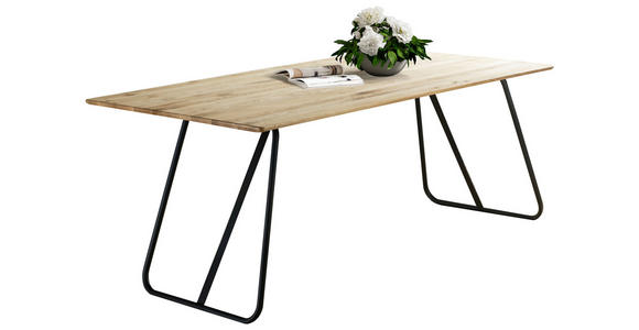 ESSTISCH Eiche massiv rechteckig Schwarz, Eichefarben  - Eichefarben/Schwarz, LIFESTYLE, Holz/Metall (200/100/75cm) - Linea Natura