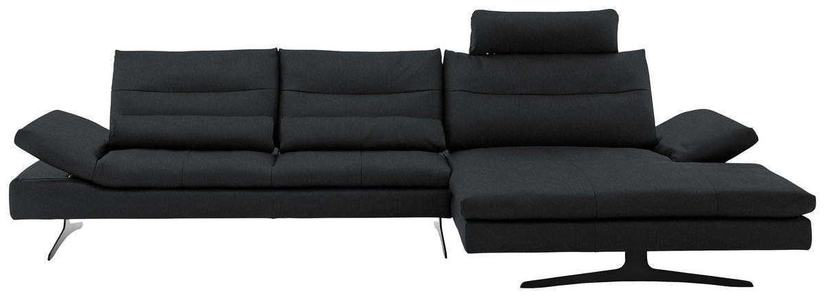 ECKSOFA in Echtleder Schwarz  - Schwarz, Modern, Leder/Metall (342/158cm) - Chilliano