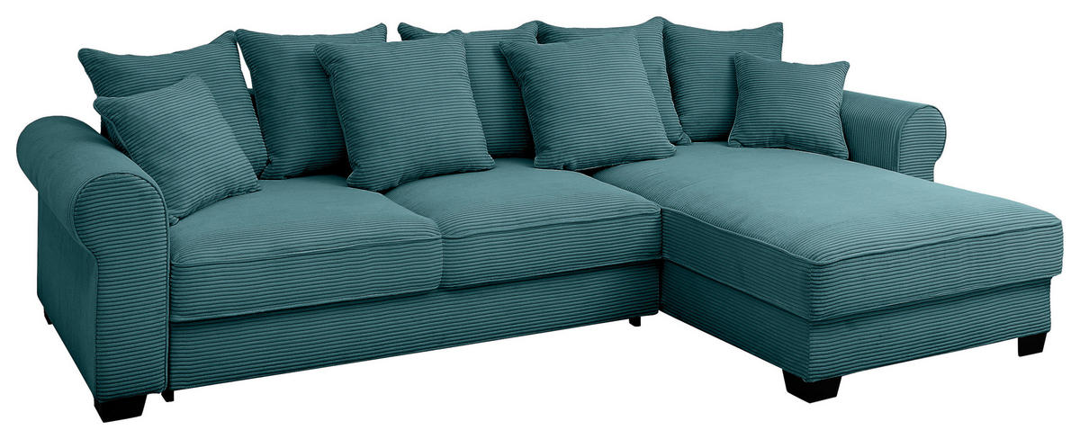 ECKSOFA Azurblau Cord  - Azurblau/Schwarz, KONVENTIONELL, Kunststoff/Textil (318/197cm) - Hom`in