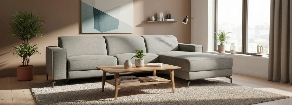 ECKSOFA Grau Webstoff  - Schwarz/Grau, Design, Textil/Metall (278/176cm) - Livetastic