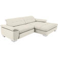 ECKSOFA  in Mikrofaser Weiß Rücken echt, Kopfteilverstellung  265/180 cm  - Chromfarben/Weiß, Design, Textil/Metall (265/180cm) - Carryhome