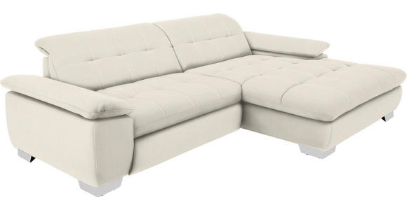 ECKSOFA  in Mikrofaser Weiß Rücken echt, Kopfteilverstellung  265/180 cm  - Chromfarben/Weiß, Design, Textil/Metall (265/180cm) - Carryhome