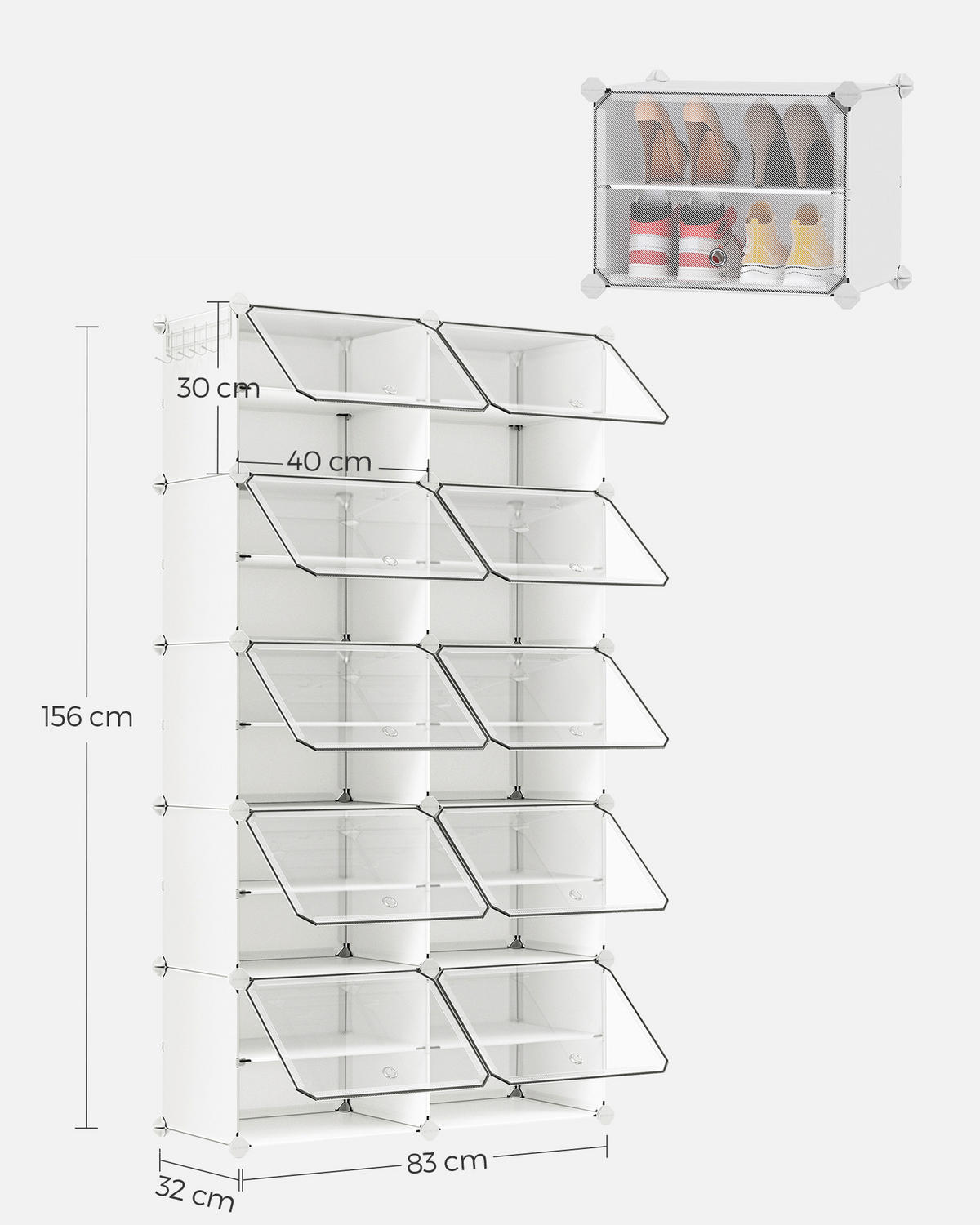 SCHUHREGAL 83/156/32 cm  - Transparent/Weiß, Basics, Kunststoff/Metall (83/156/32cm)