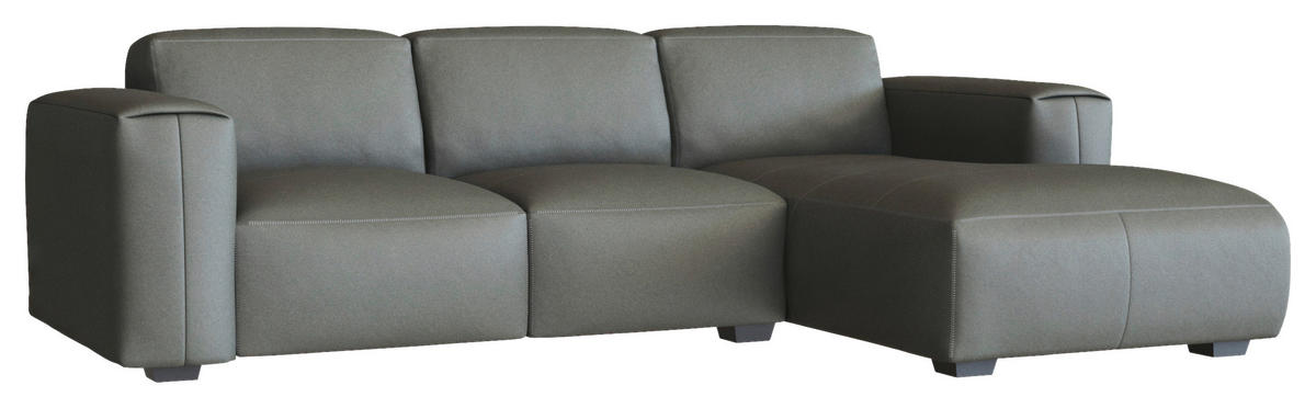 ECKSOFA Dunkelgrau Echtleder  - Dunkelgrau/Schwarz, Design, Leder/Holz (251/171cm) - Livetastic