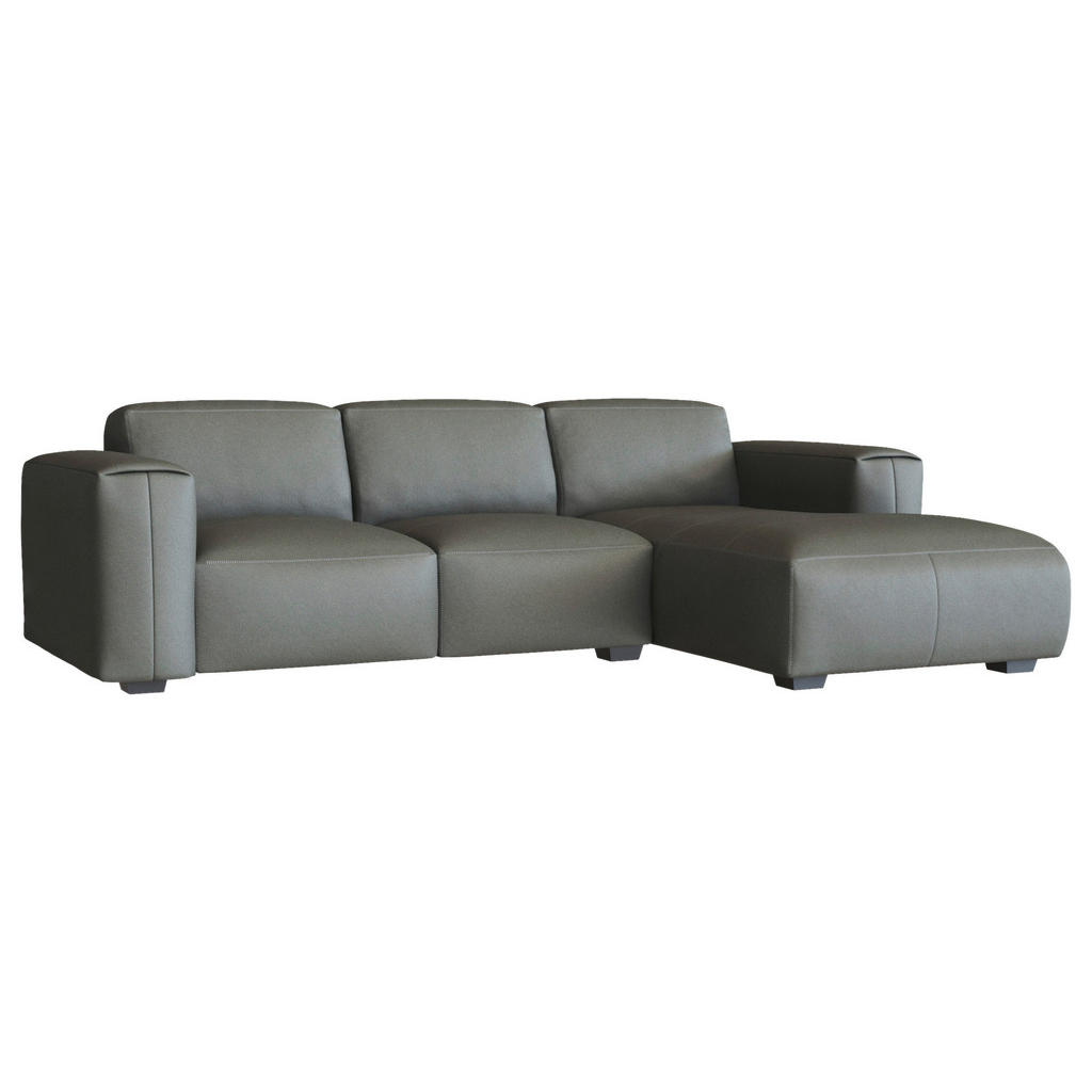Thumbnail - Livetastic Ecksofa, Dunkelgrau, Leder, Echtleder, Birke, vollmassiv, 3-Sitzer, Ottomane rechts, L-Form, 251x171 cm, Made...