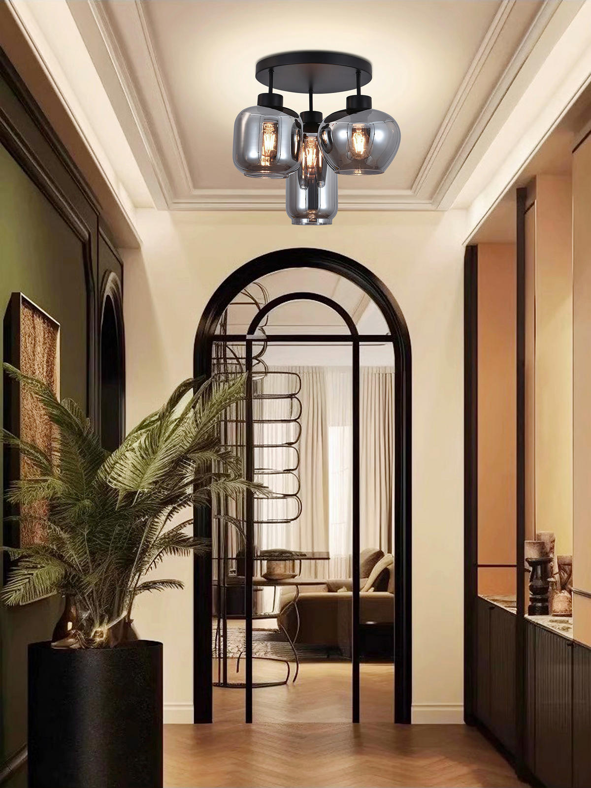 DECKENLEUCHTE  42/35,5 cm    - Schwarz, Design, Glas/Metall (42/35,5cm) - Collet's Monde