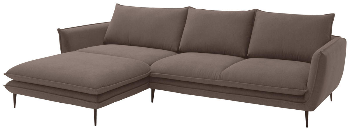 ECKSOFA Braun Webstoff  - Schwarz/Braun, KONVENTIONELL, Textil/Metall (196/304cm) - Hom`in