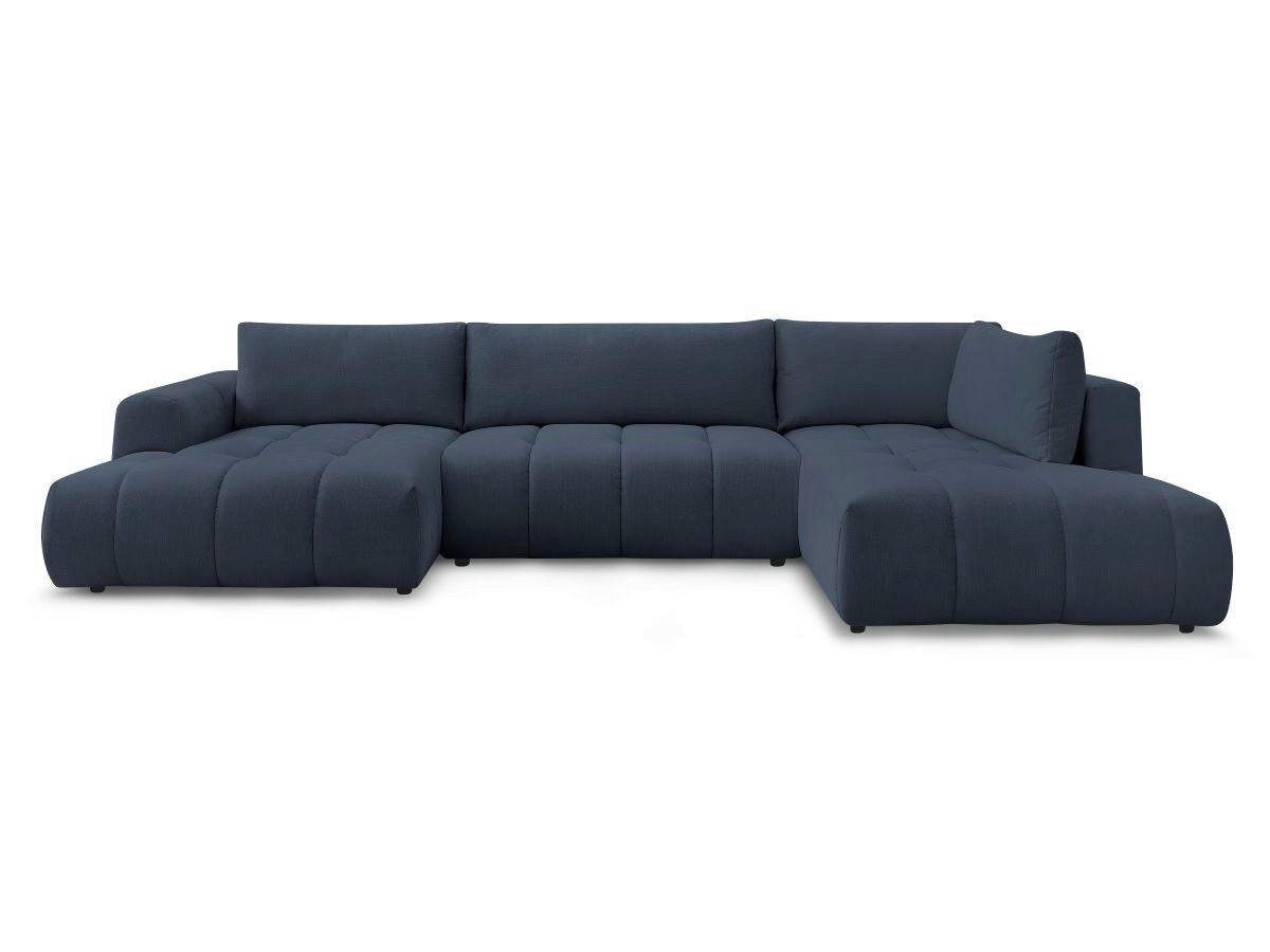 WOHNLANDSCHAFT  FUJI  Dunkelblau Leinenoptik  - Schwarz/Dunkelblau, MODERN, Kunststoff/Textil (160/377/204cm)