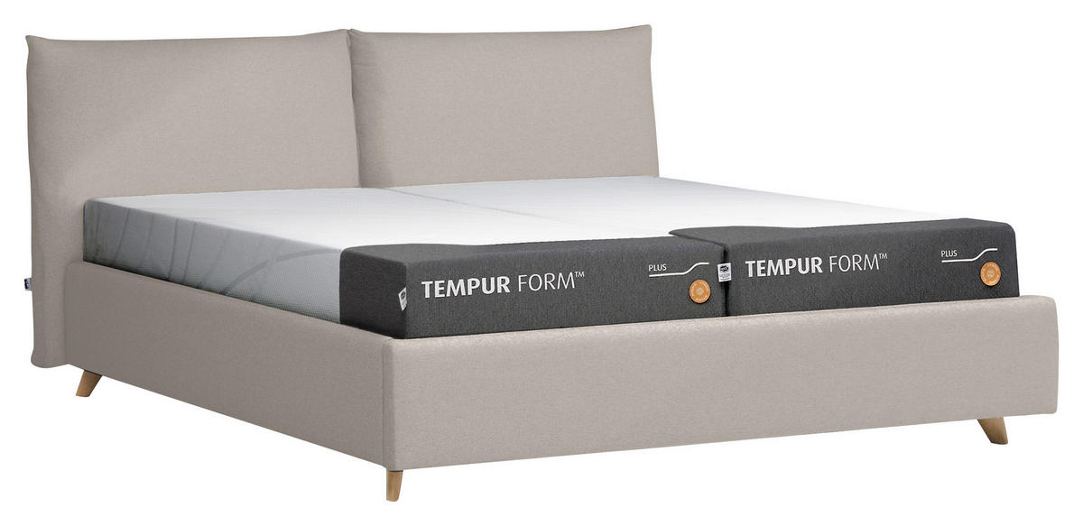 POLSTERBETT 140/200 cm,  in Beige, gepolstertes Kopfteil, Bettkasten,  - Eichefarben/Beige, KONVENTIONELL, Holz/Textil (140/200cm) - Tempur