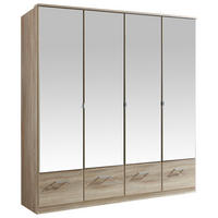 GARDEROB MED GÅNGJÄRN 180/199/58 cm 4-dörrar - aluminiumfärg/ekfärgad, Klassisk, metall/trämaterial (180/199/58cm) - MID.YOU