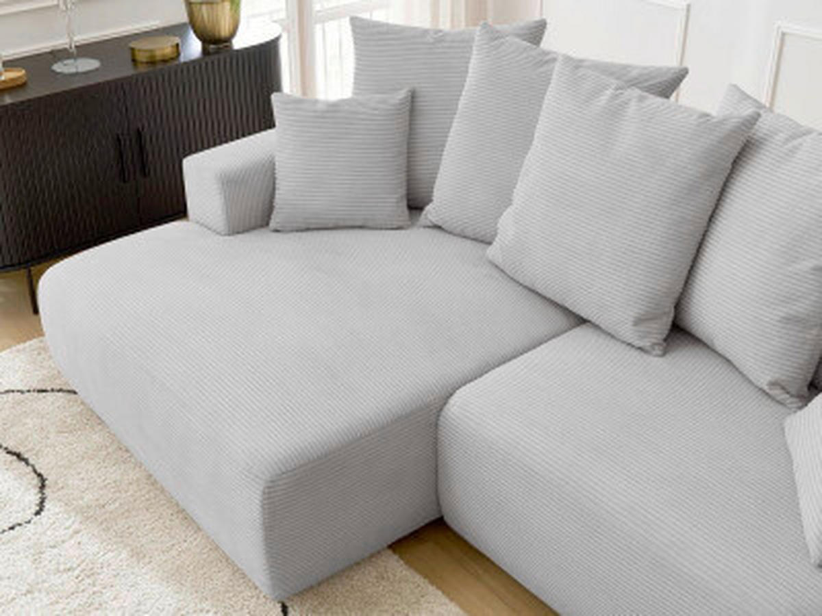 ECKSOFA Ottomane links  ATILLA Hellgrau Cord  - Hellgrau/Schwarz, MODERN, Kunststoff/Textil (149/244cm)
