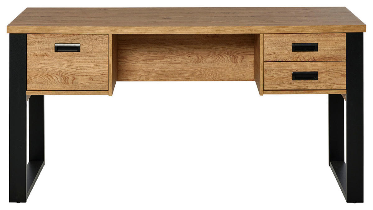 SCHREIBTISCH 150/59/76 cm  in Schwarz, Eichefarben  - Eichefarben/Schwarz, MODERN, Holzwerkstoff/Metall (150/59/76cm) - Livetastic